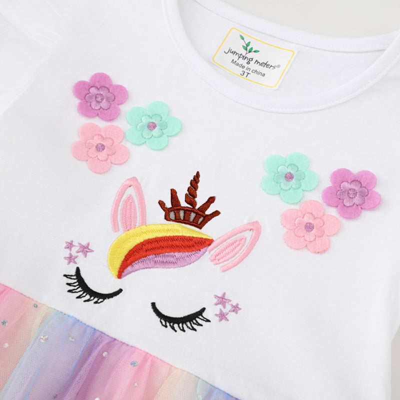 Mädchen Hochwertiges Tüllkleid mit Einhorn-Applikation