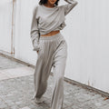 Damen nan weites Lounge-Hosen-Set mit hohem Komfortbund und kurzem Sweatshirt