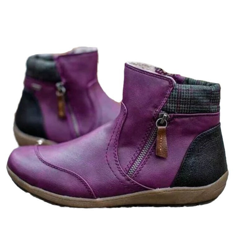 Damen nan lederoptik gefütterte Stiefelette mit seitlichem Reißverschluss und rutschfester Laufsohle