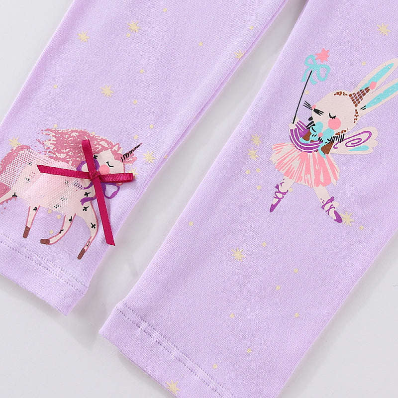 Mädchen Leggings mit verspieltem Einhorn- und Hasenmuster