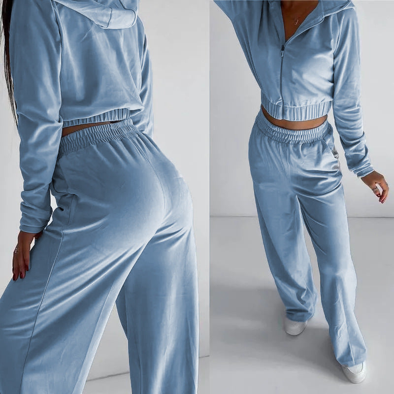 Damen nan kurz geschnittenes Thermo-Fleece-Set mit Halbfront-Reißverschluss und hohem Komfortbund