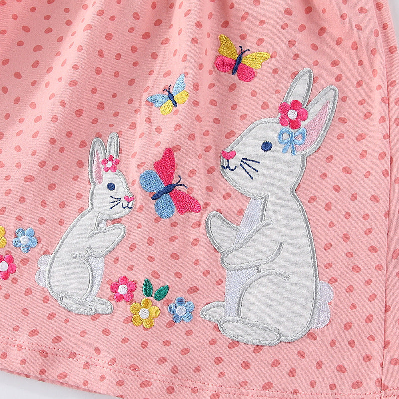 Mädchen Langarmkleid mit niedlichen Hasen- und Blumenapplikationen
