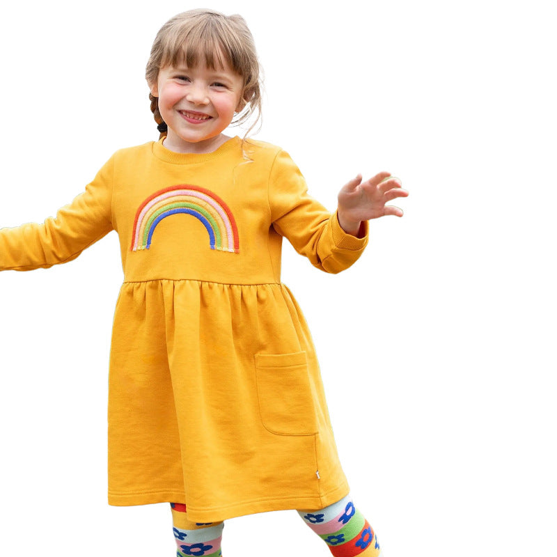 Mädchen Freizeitkleid mit Regenbogen-Stickerei