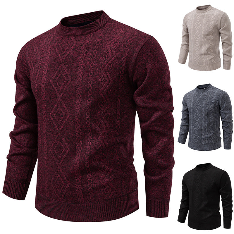 Herren nan gestrickter Rundhalspullover mit Rautenmuster und feinem Strukturstrick
