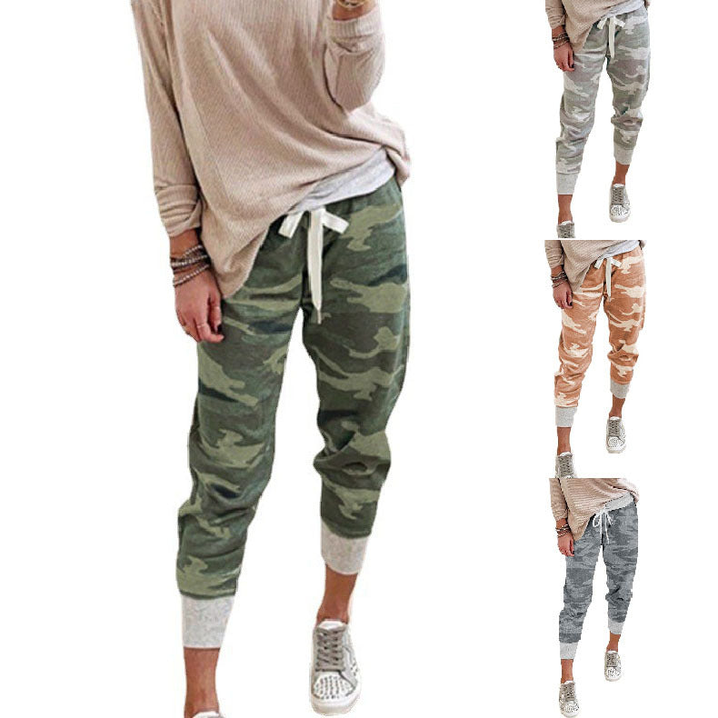 Damen nan lässige Camouflage Jogginghose mit Kordelzug und gerippten Bündchen