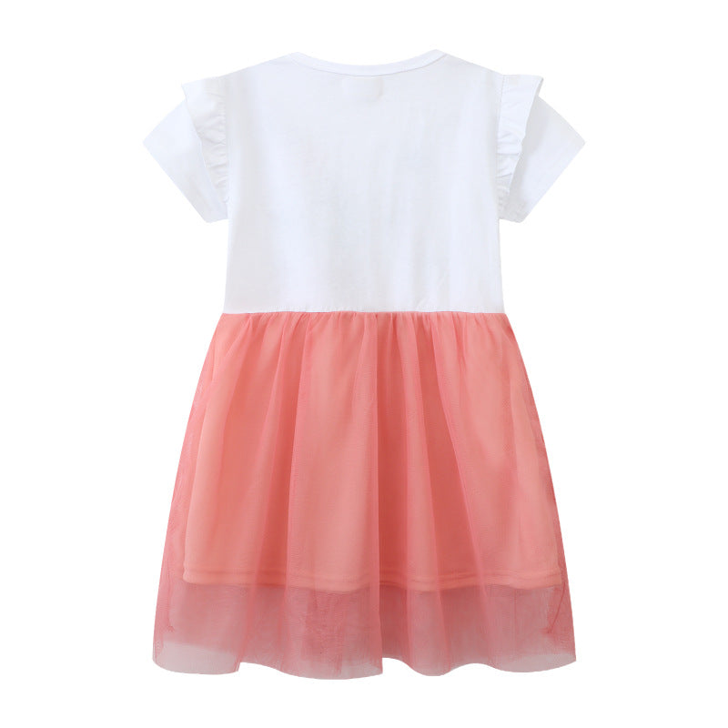 Mädchen Kurzarm Kleid mit floralem Tüllrock
