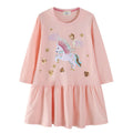 Mädchen Sweatkleid mit buntem Einhorn-Design und Glitzerapplikationen