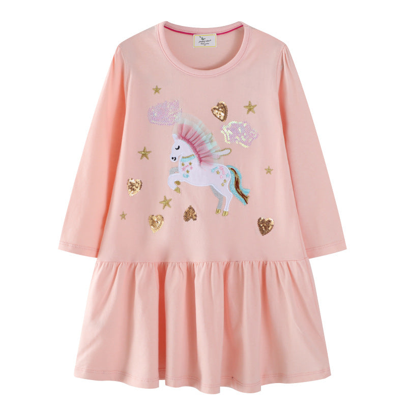 Mädchen Sweatkleid mit buntem Einhorn-Design und Glitzerapplikationen