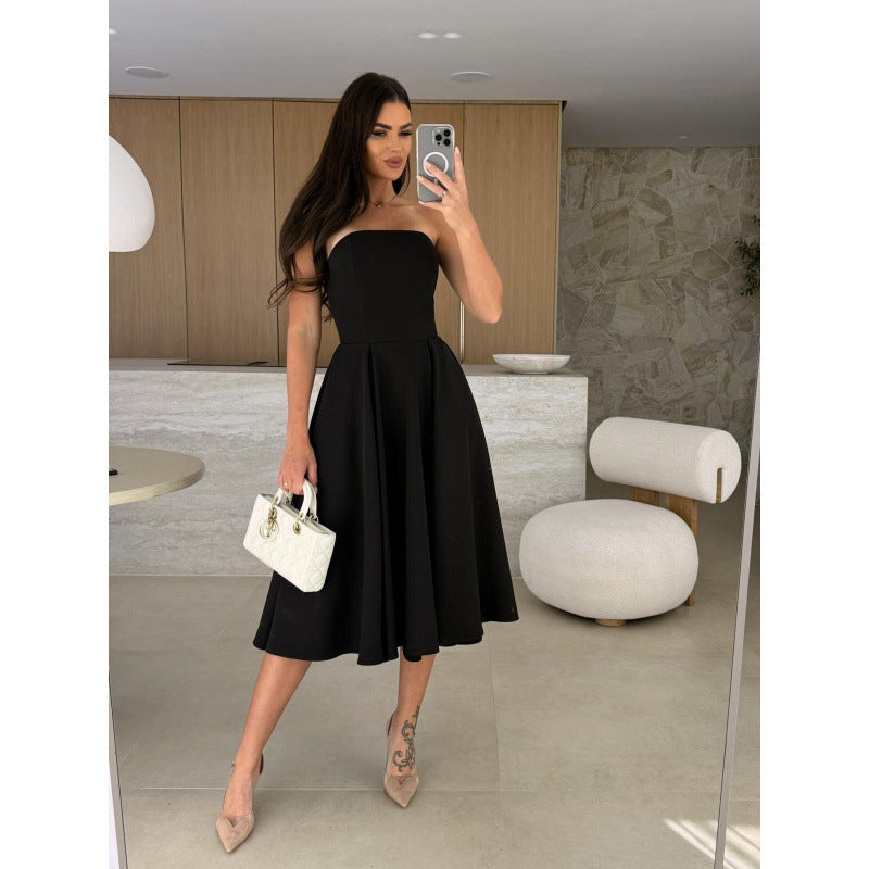 Damen elegantes Cocktailkleid mit trägerlosem Design Selmira