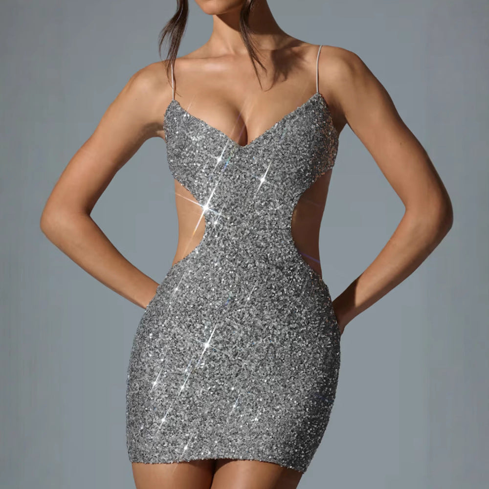 Damen Glitzerndes Cocktailkleid mit raffiniertem Cut-Out Design Selmira