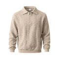 Herren nan strukturierter Strickpullover mit halbem Reißverschluss, Polokragen und Zopfmuster