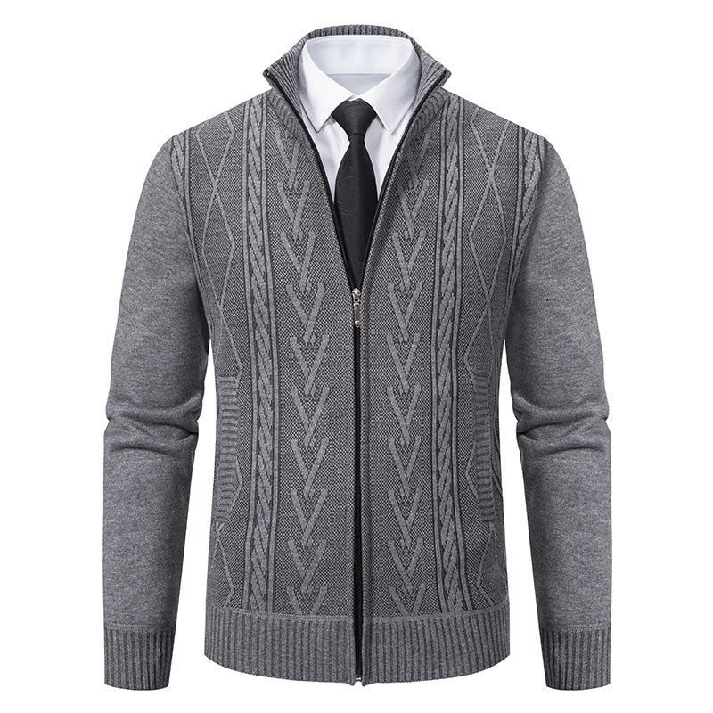Herren nan gehobene Strickjacke mit erhabenem Zopfmuster und durchgehendem Reißverschluss