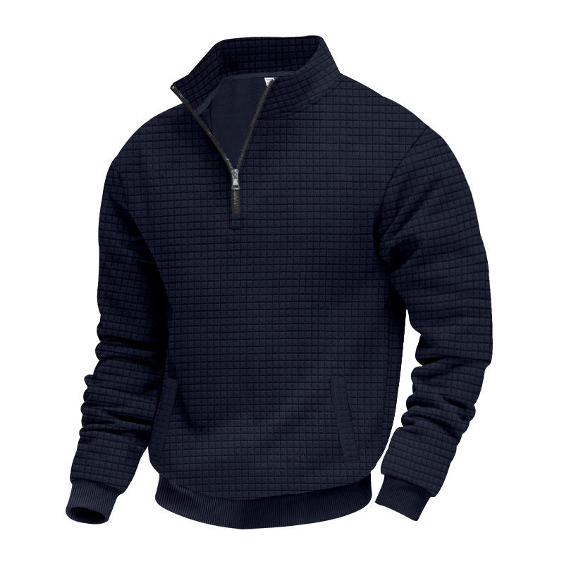 Herren nan wärmendes Waffel-Halbzip-Sweat mit Kastenquadratstruktur und Kängurutasche