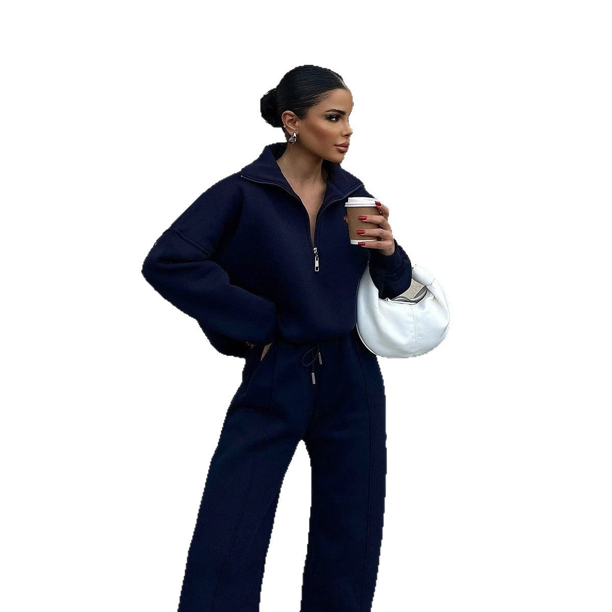 Damen nan Oversize Sweatshirt mit Halbzip und weiten Jogginghose Set