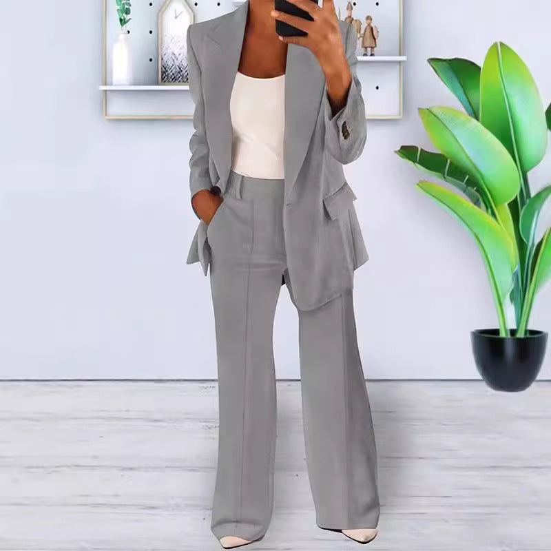 Damen nan bürotaugendes Hosenanzug Set mit weiter Hose und tailliertem Blazer
