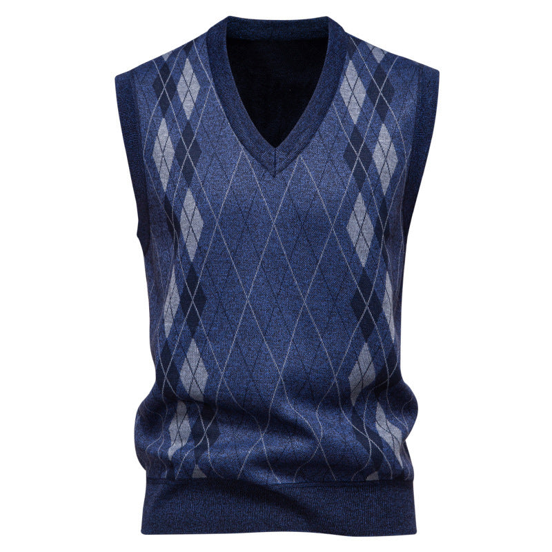 Herren nan elegante Rautenmuster-Strickweste mit V-Ausschnitt und leichtem Baumwollmix