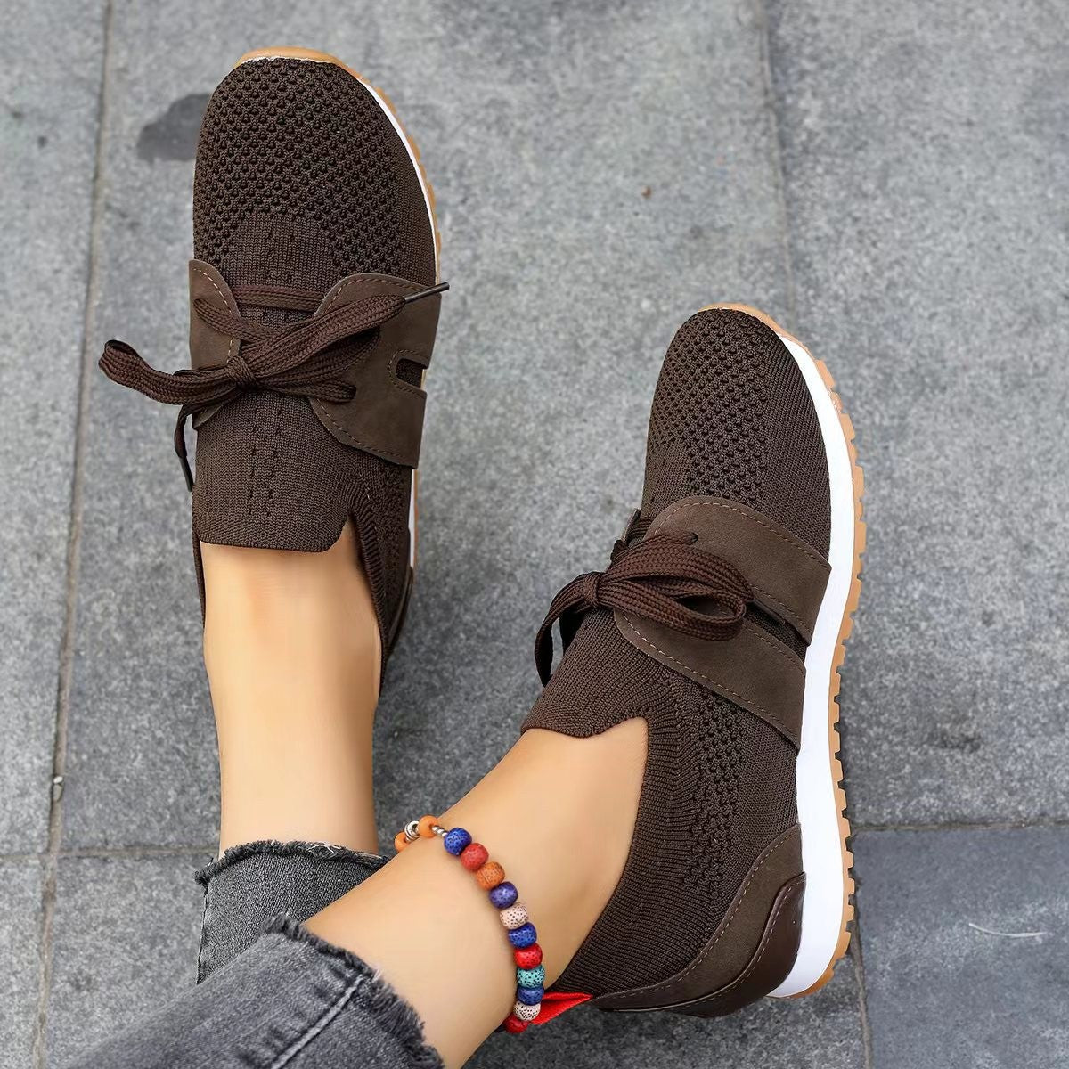 Damen nan leichte Strick-Sneaker mit ergonomischem Memory-Fußbett und rutschfester Profilsohle