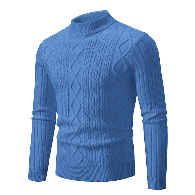 Herren nan gerippter Zopfmuster-Rollkragenpullover Slim Fit