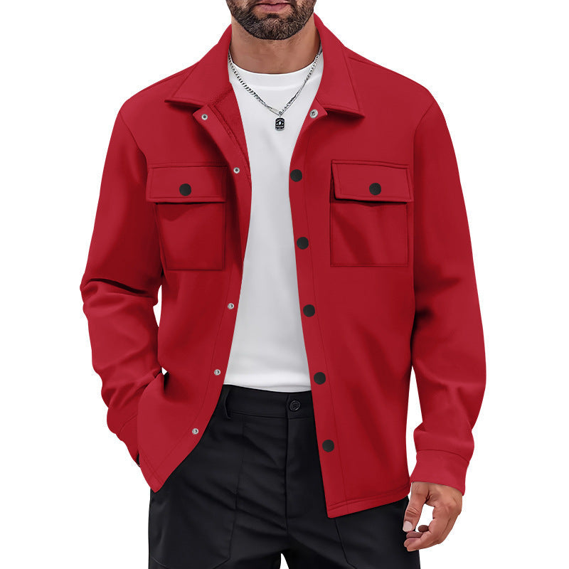 Herren nan Overshirt-Jacke mit Brustklappen, lockerer Passform und durchgehender Knopfleiste