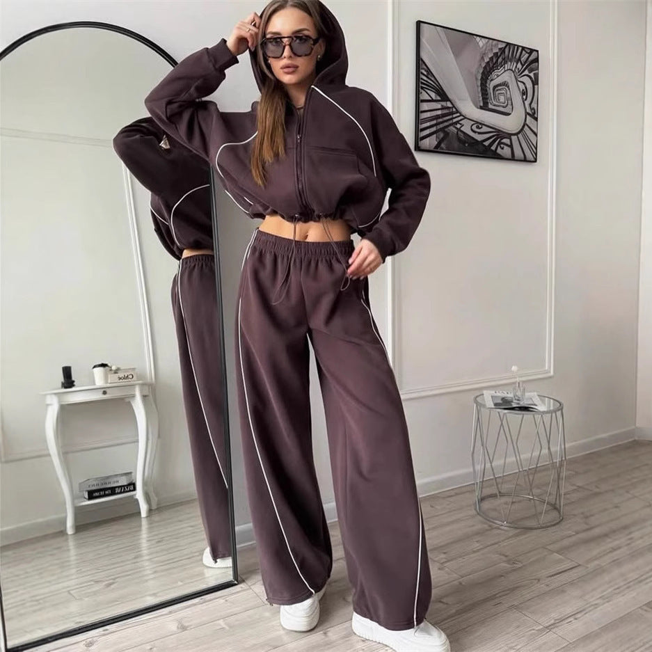 Damen nan Kapuzenjacke und weite Jogginghose Set mit kontrastnähten