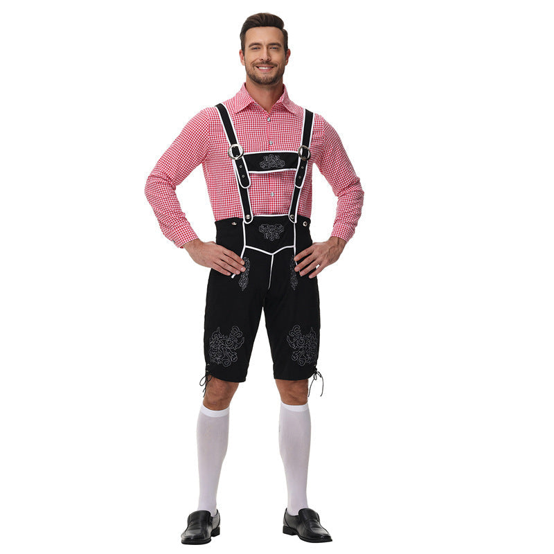Herren nan traditionelle Trachtenlederhose mit Hosenträgern und Stickereien
