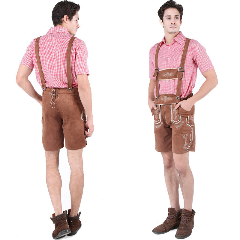 Herren nan Trachtenlederhose kurz mit Latzträgern und filigraner Stickerei