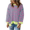 Damen nan oversized gestreifter Sweatshirtpullover mit kontrastsaum, überschnittener Schulter und seitlichen Schlitzen