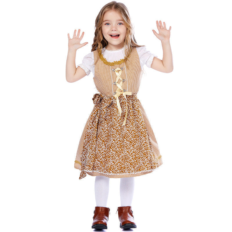 Damen nan traditionelles Trachtenkleid-Set mit geschnürtem Mieder, bestickter Puffbluse und abnehmbarer Schürze