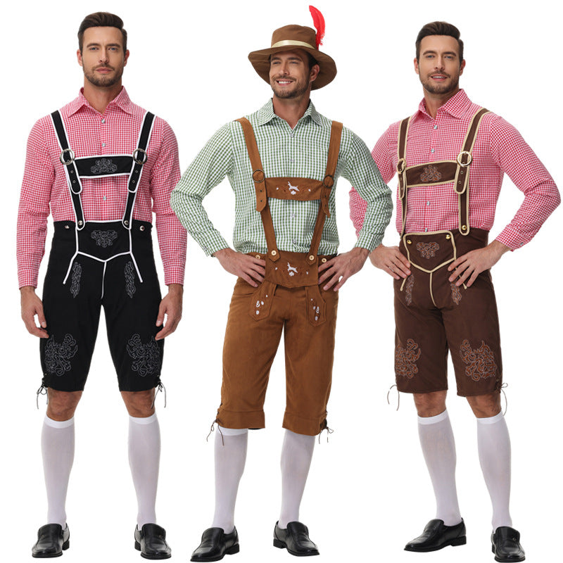Herren nan traditionelle Trachtenlederhose mit Hosenträgern und Stickereien