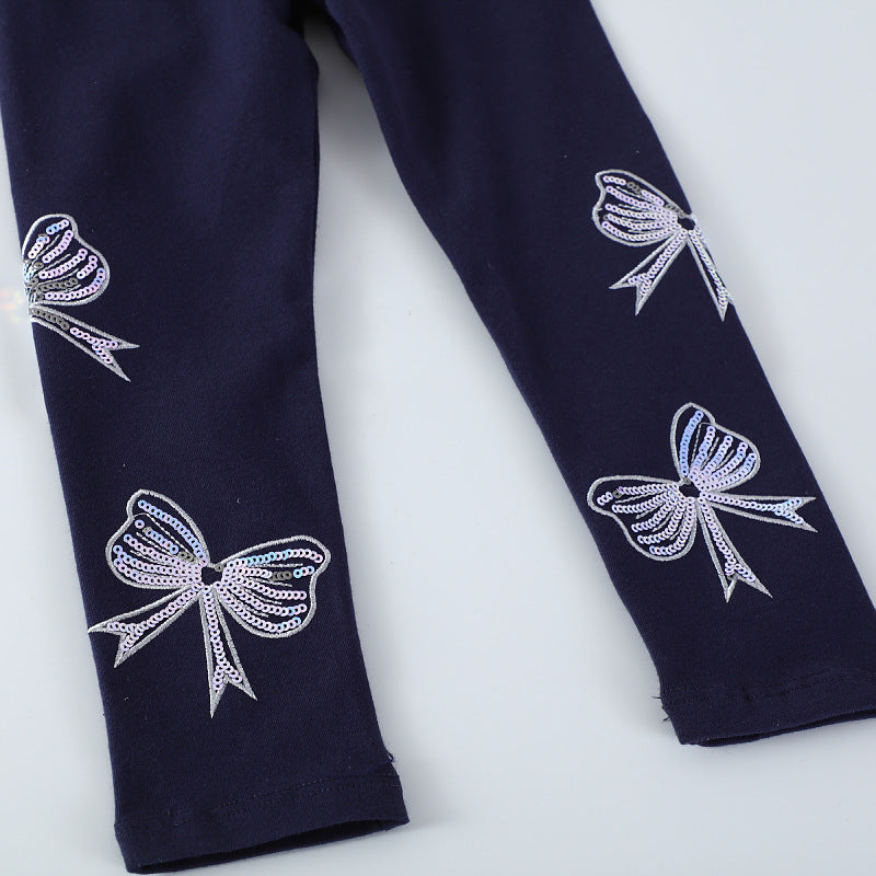 Mädchen Leggings mit bunten Schleifen-Applikationen