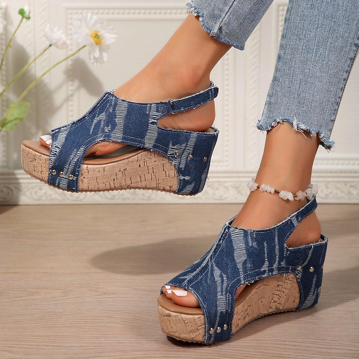 Damen Keil-Sandalen im modischen Denim-Look mit elastischer Fußbettgestaltung Selmira