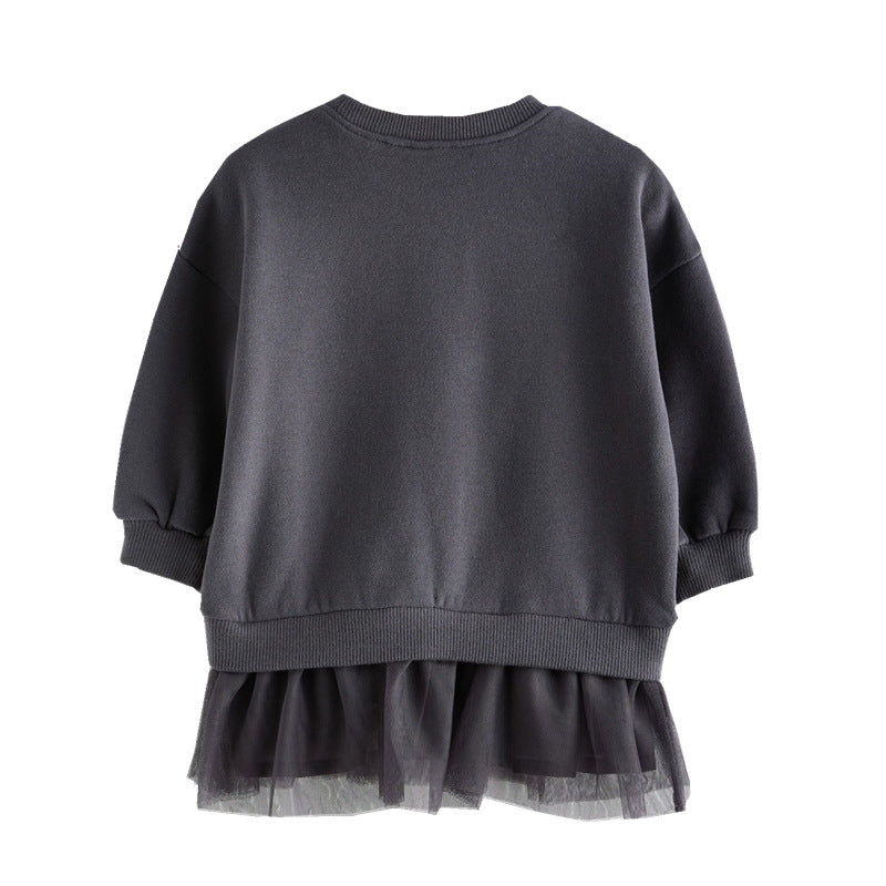 Mädchen Sweatshirt mit Tüllunterrock und tierischen Applikationen