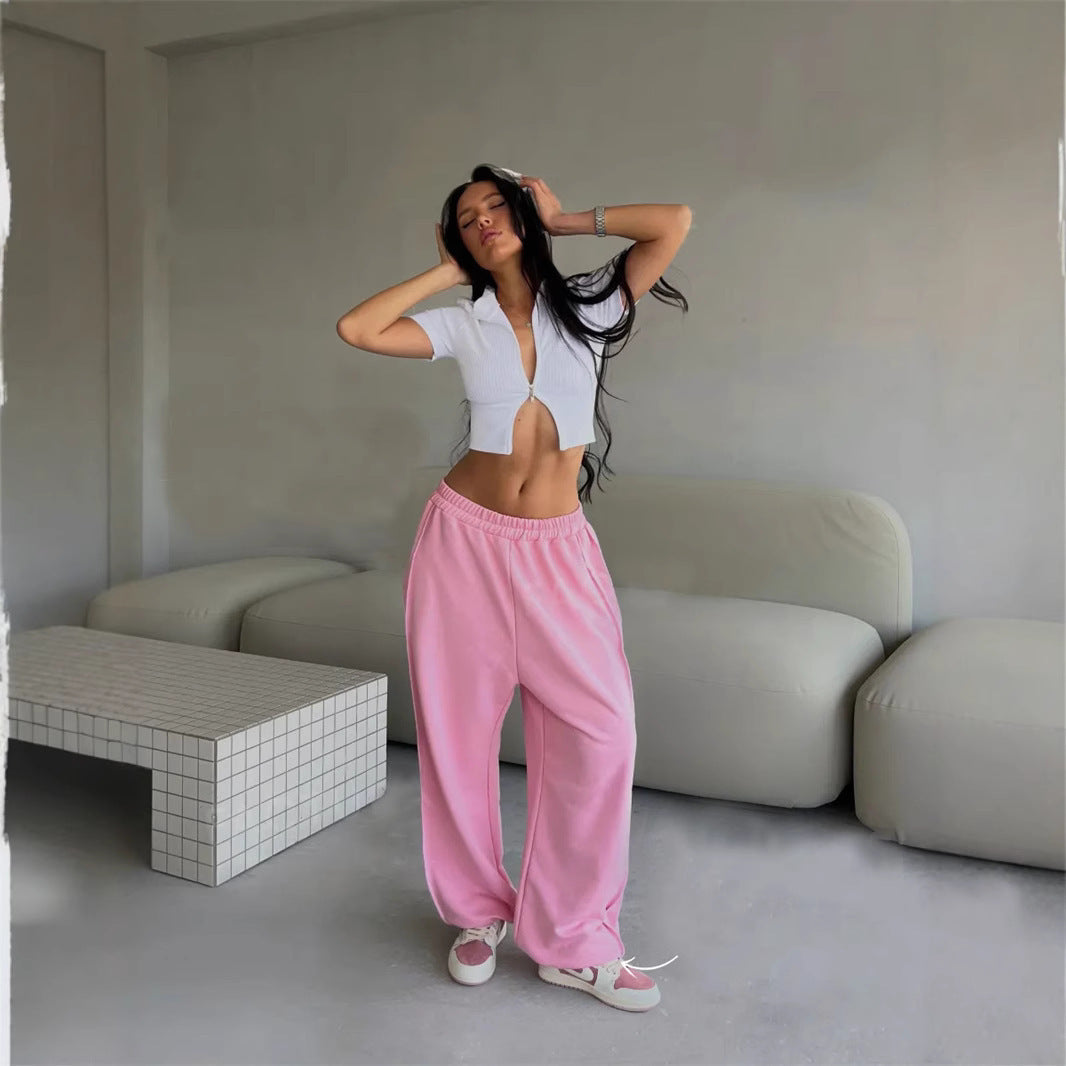 Damen nan weite Lounge-Jogginghose mit elastischem Komfortbund und seitlichen Eingrifftaschen