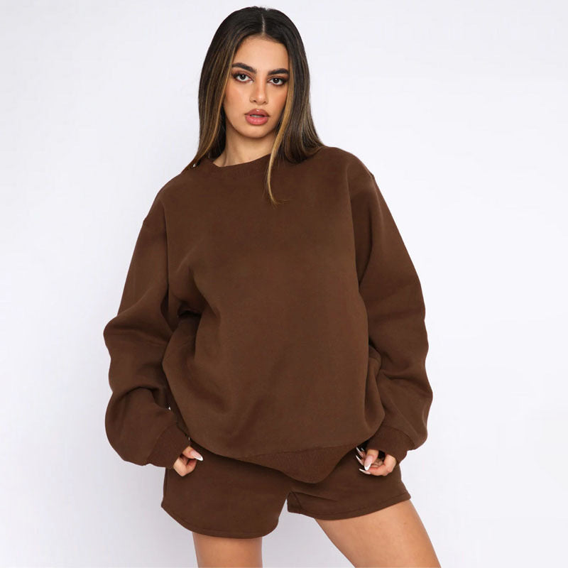 Damen nan weites Sweatshirt und Shorts Haus-Set aus weichem Frottee