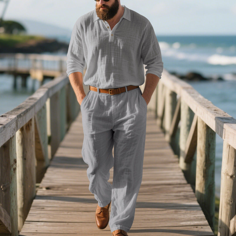 Herren nan elegante Leinenhose mit Bundfalten, geradem Bein und verdecktem Hakenverschluss