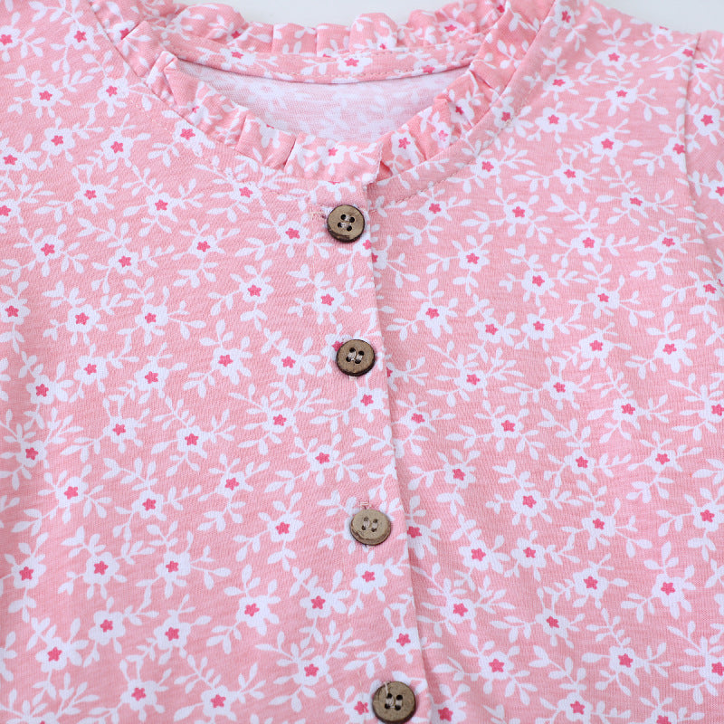 Mädchen Freizeitkleid mit floralem Design und Knopfdetails