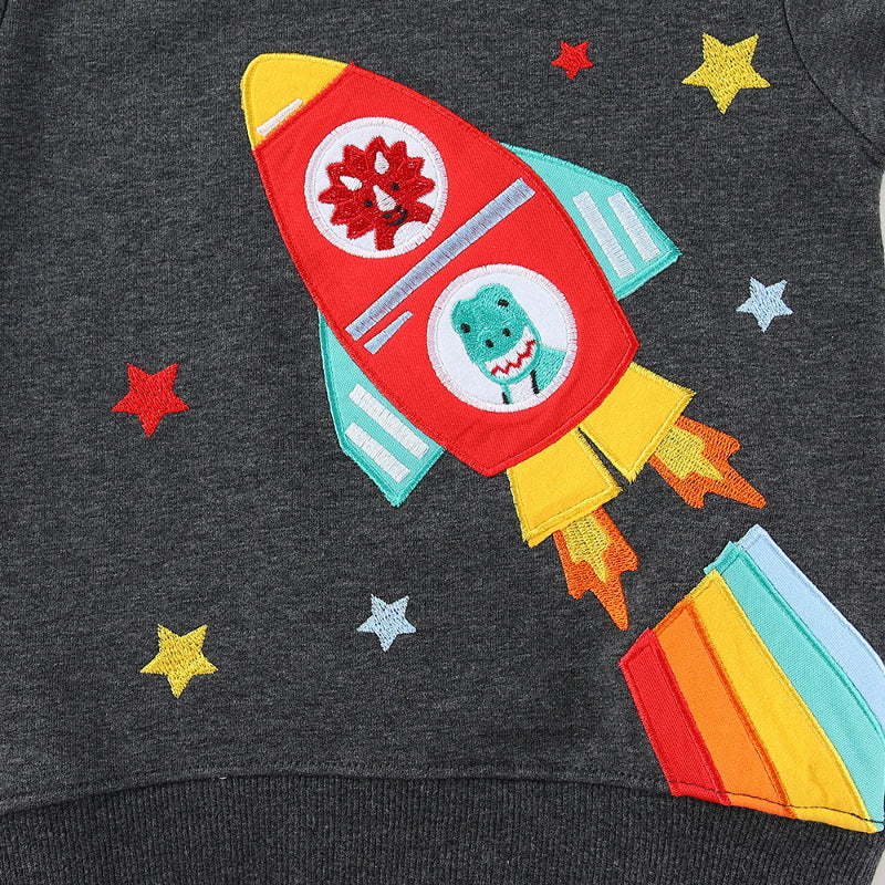 Kinder Sweatshirt mit kreativem Raketen- und Tierdesign