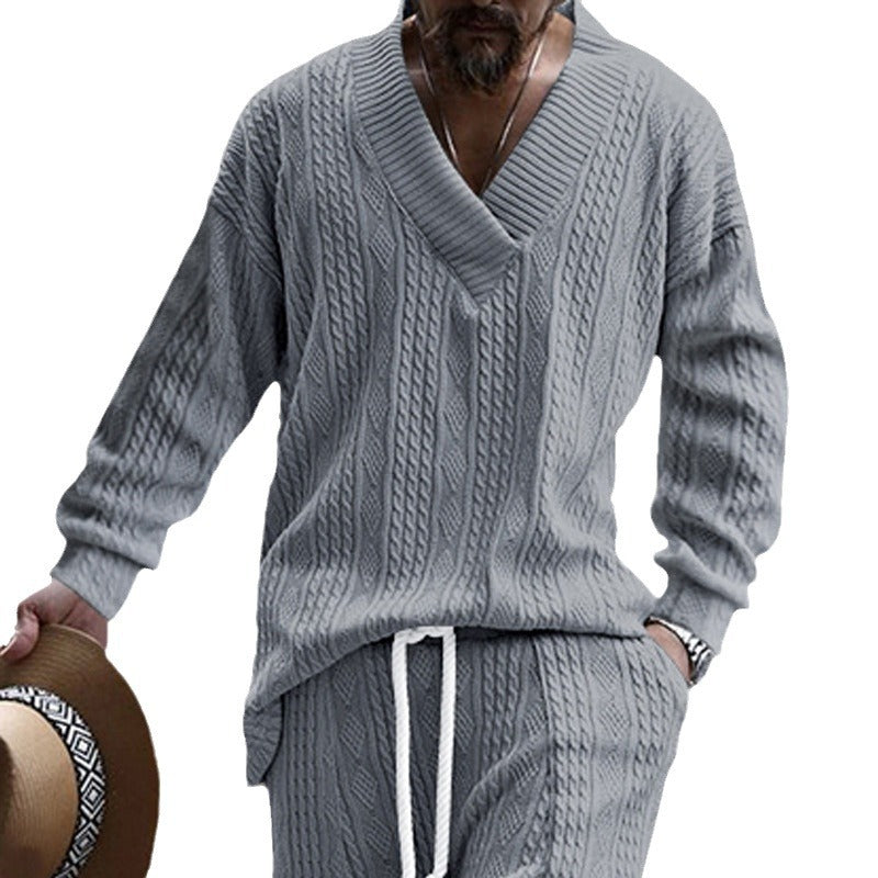 Herren nan grob gestrickter V-Ausschnitt-Pullover mit Zopfmuster und relaxed Fit