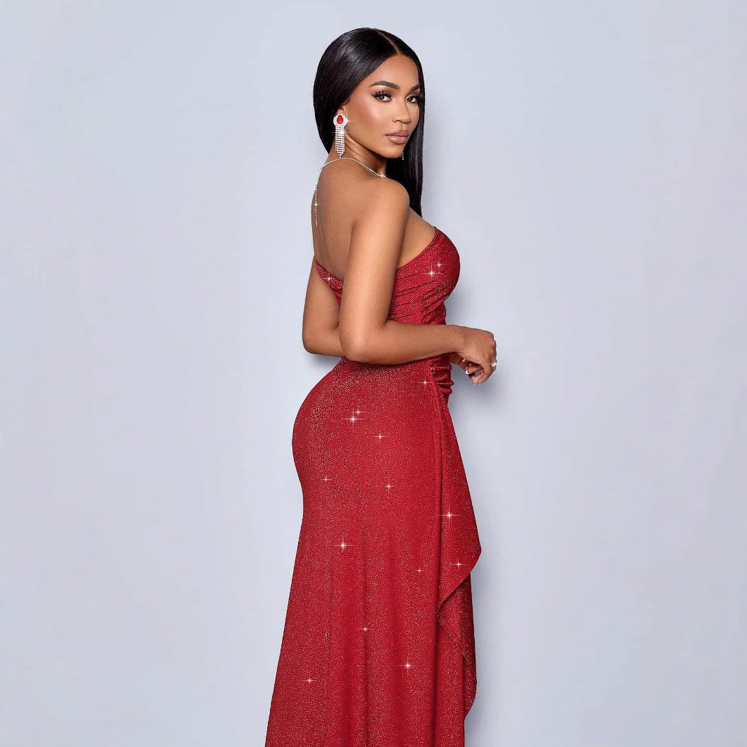 Damen Glamouröses Cocktailkleid mit schimmernden Details und seitlichem Schlitz Selmira
