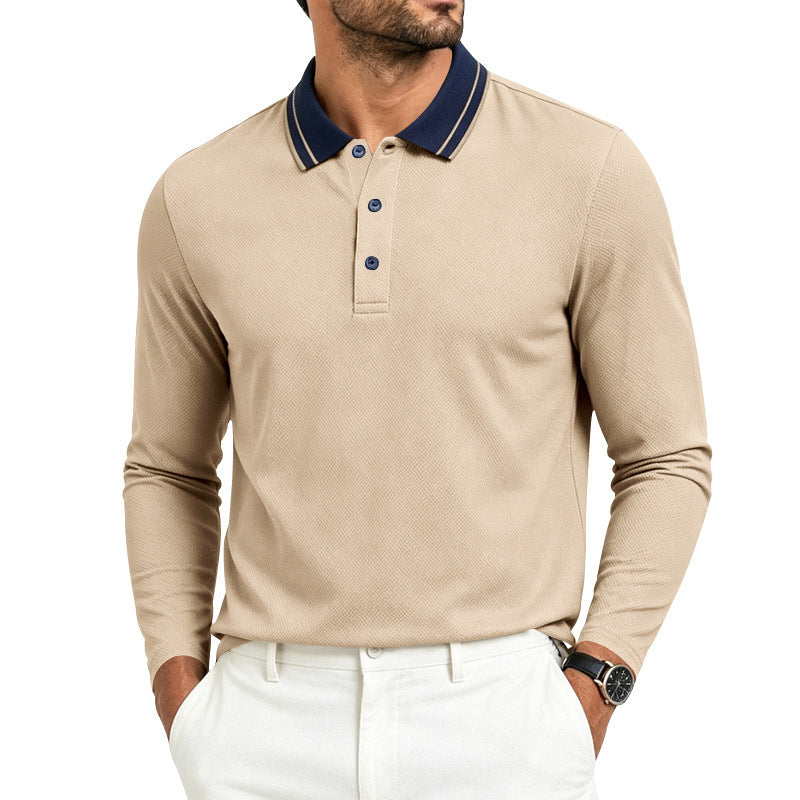 Herren nan langärmliges Piqué-Poloshirt mit Kontrastkragen und Dreiknopfleiste