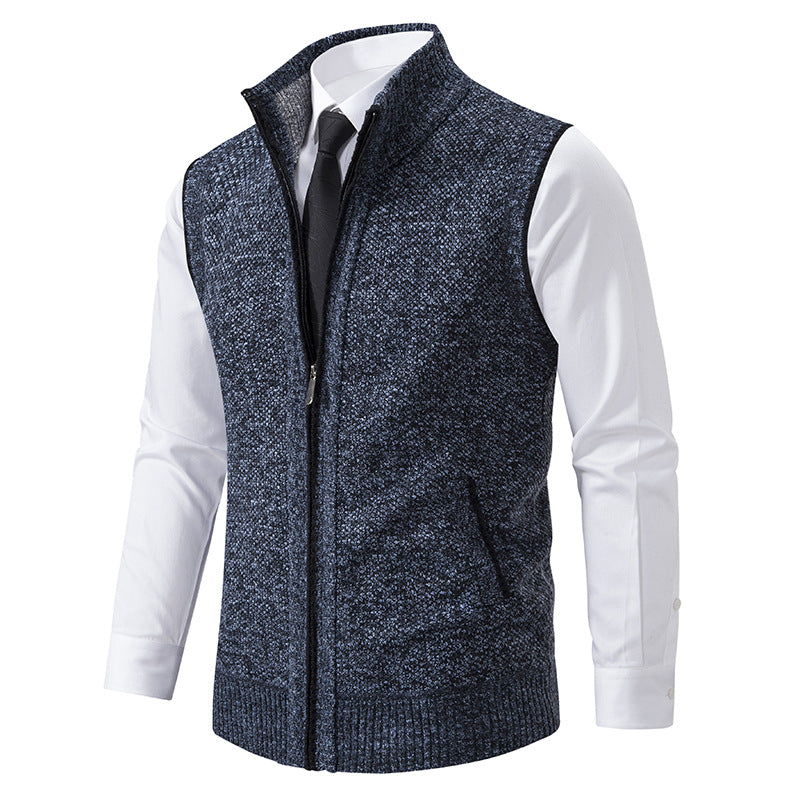 Herren nan elegante Strickweste mit Stehkragen und verdecktem Reißverschluss