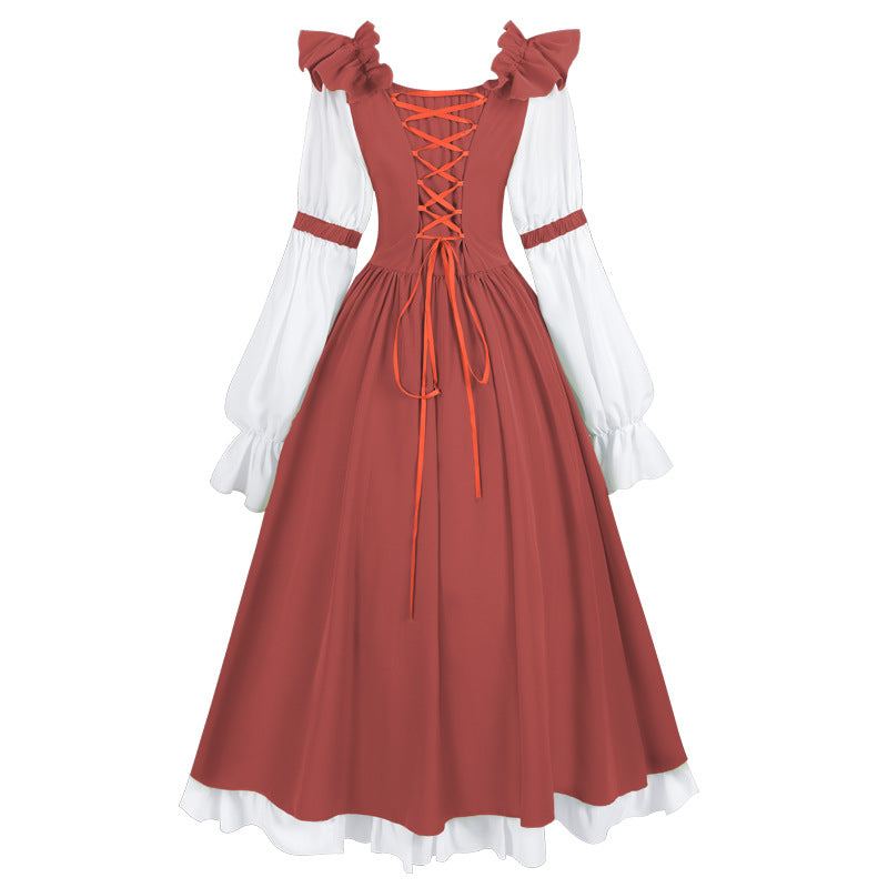 Damen nan romantisches viktorianisches Kleid mit Rüschenkragen, taillierter Korsagenoptik und ausgestelltem Tellerrock