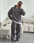 Damen nan Oversize Halbzip-Pullover mit Stehkragen und weitem Lounge-Hose-Set