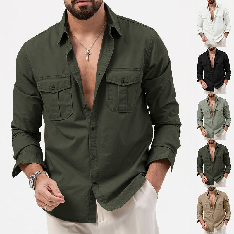 Herren nan Zweiten Brusttaschen-Hemd aus Baumwollmix mit Kentkragen und kastigem Casual-Schnitt