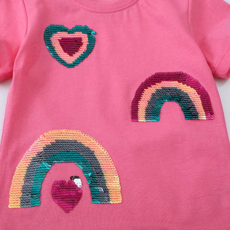 Mädchen T-Shirt mit glitzerndem Regenbogen-Design