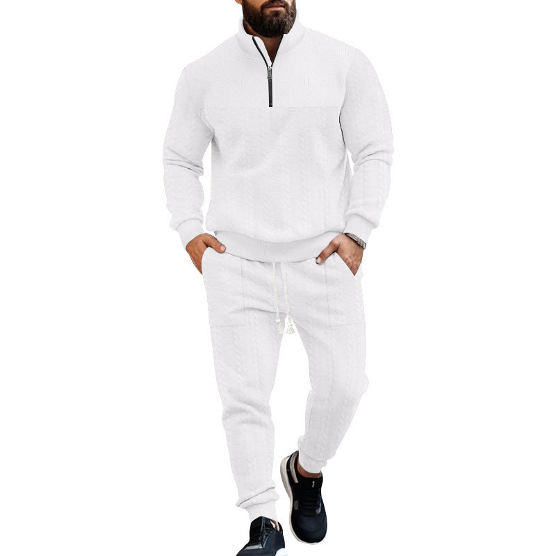 Herren nan Strick-Trainingsset mit halbem Reißverschluss, Zopfmuster-Pulli und Kordelzug-Jogger