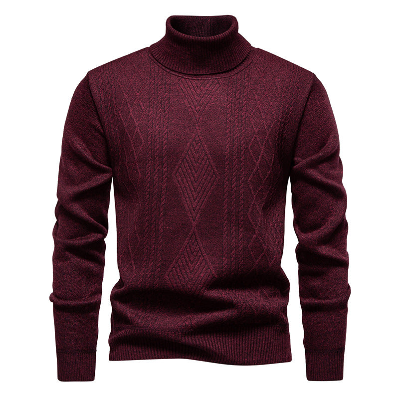 Herren nan Feinstrick-Rollkragenpullover mit strukturierter Zopfmuster-Struktur und körpernahem Schnitt