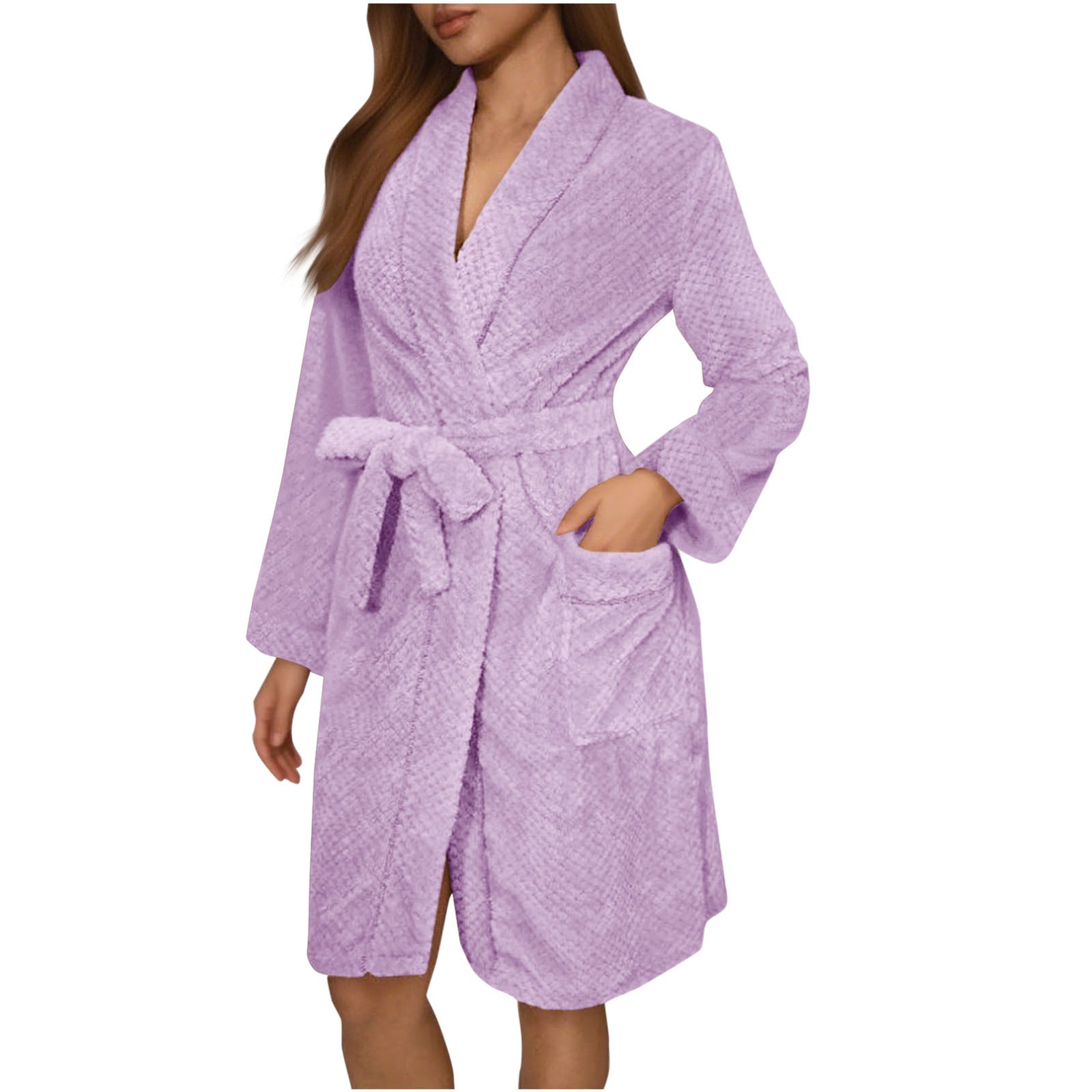 Damen Kuscheliger Bademantel mit Gürtel und Taschen Selmira