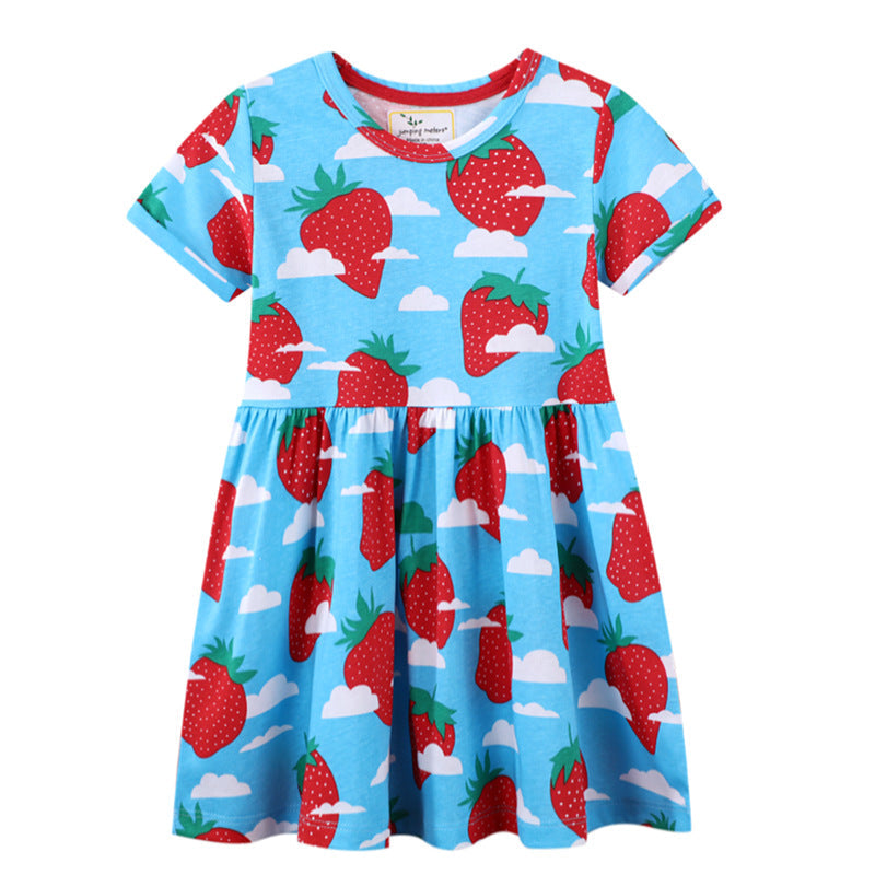 Mädchen Sommerkleid mit fröhlichem Erdbeer-Print