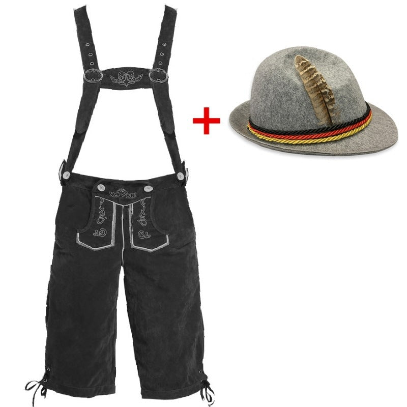 Herren nan Trachtenlederhose kniund mit verstellbaren Hosenträgern und Filzhut
